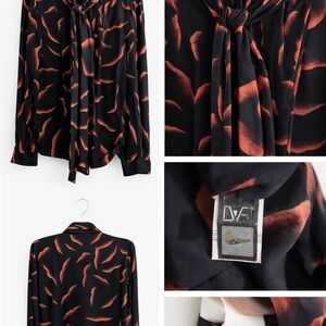 Diane Von Furstenberg Black and Red Patterned Blouse